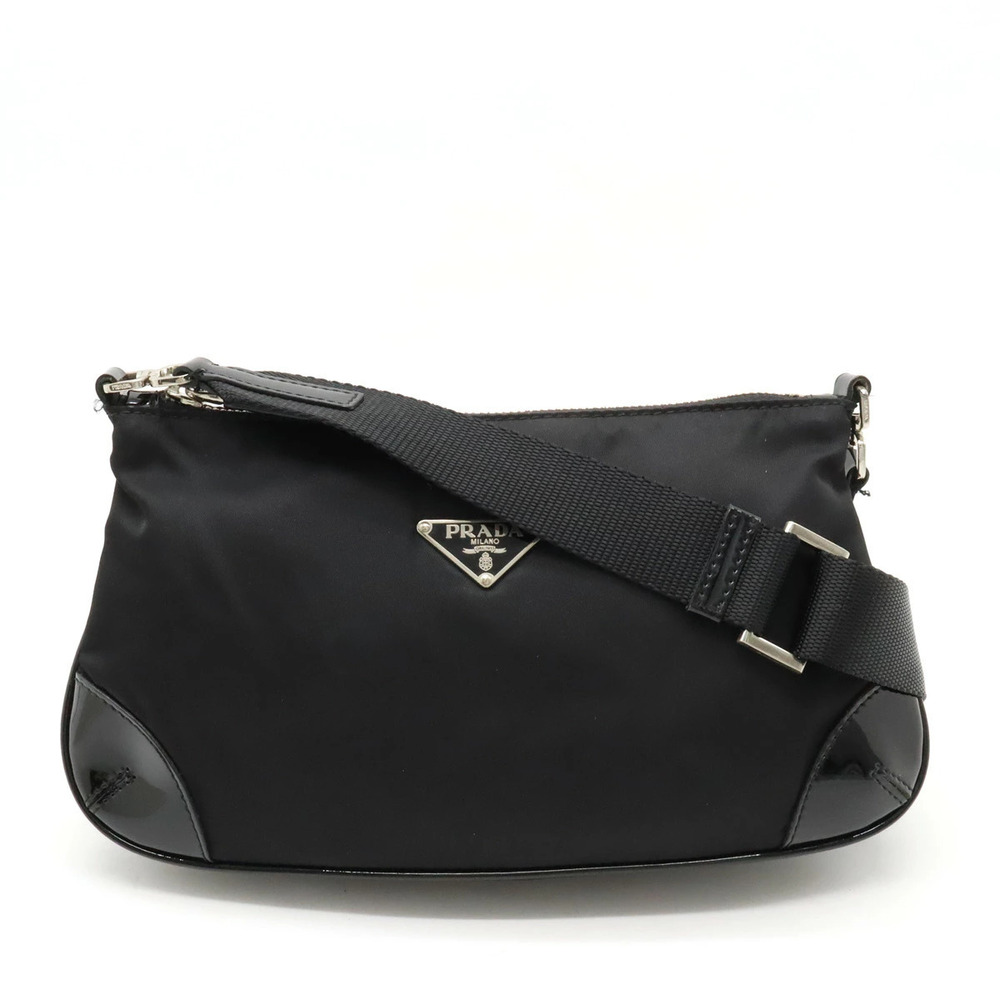 Prada Crossbody Bag Pouch Clutch Patent Vernis Leather NERO Black